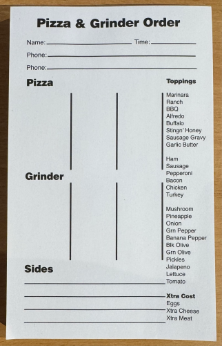Pizza Grinder Order Form  D17